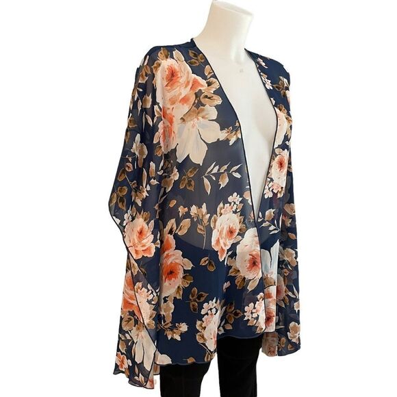 EMORY PARK FLORAL CHIFFON‎ OPEN FRONT COVER UP, cardigan size small - Picture 3 of 5